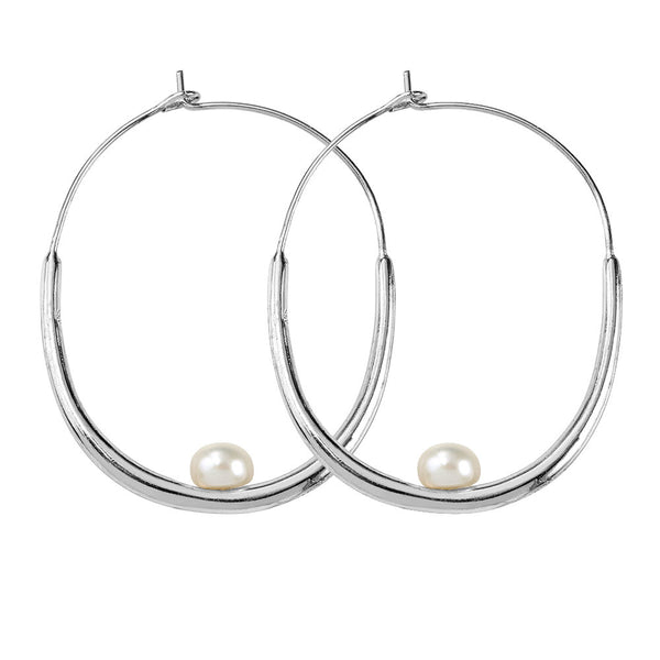 Hunter & Gatherer Hoop Earrings- Pearl/Silver