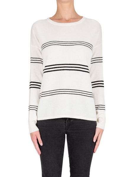 Hyperluxe Striped Sweater- Ivory/Black