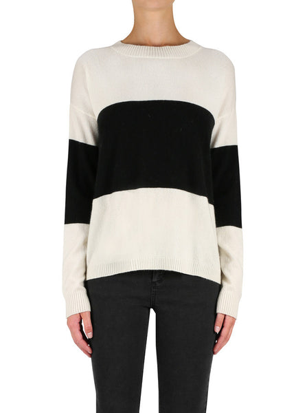 Hyperluxe Stripes Sweater- Ivory/Black