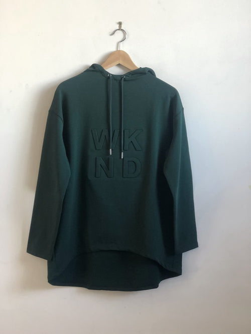 Embossed Hooded Sweater- Emerald