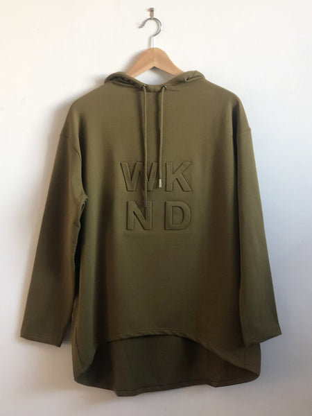 Embossed Hooded Sweat- Khaki