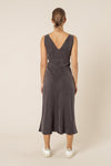 Reese Cupro V Neck Midi Dress- Coal