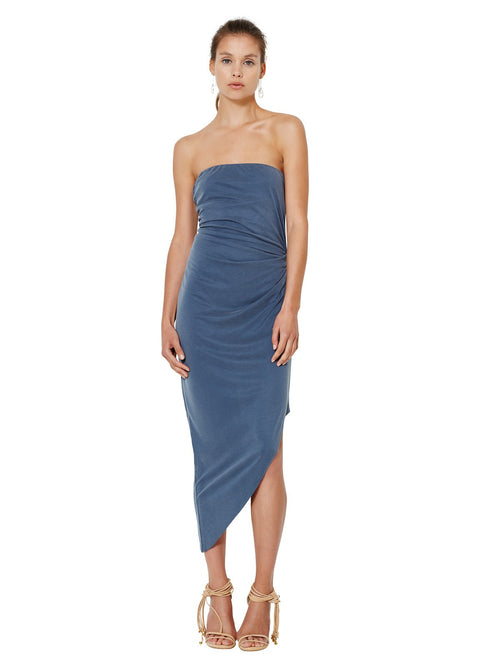 Delphine Strapless Dress- Steele Blue