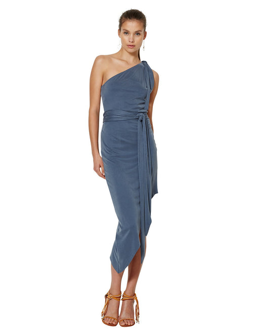 Delphine Asymmetrical Dress- Steele Blue