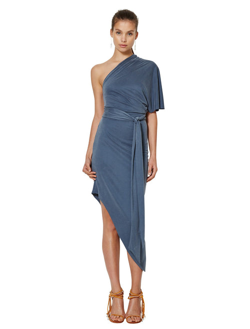 Delphine Asymmetrical Dress- Steele Blue