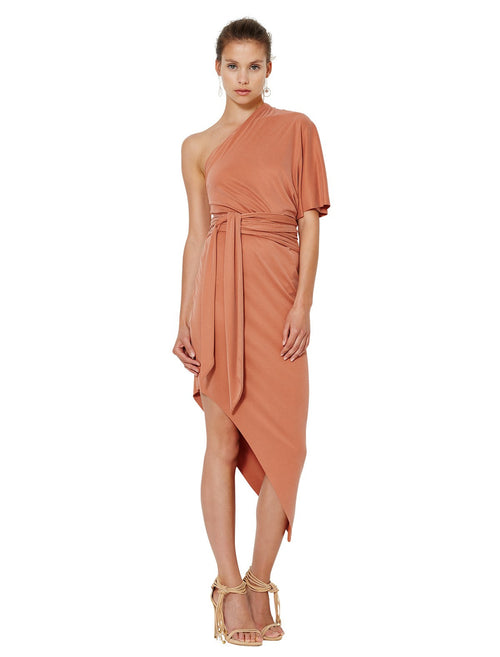 Delphine Asymmetrical Dress- Terracotta
