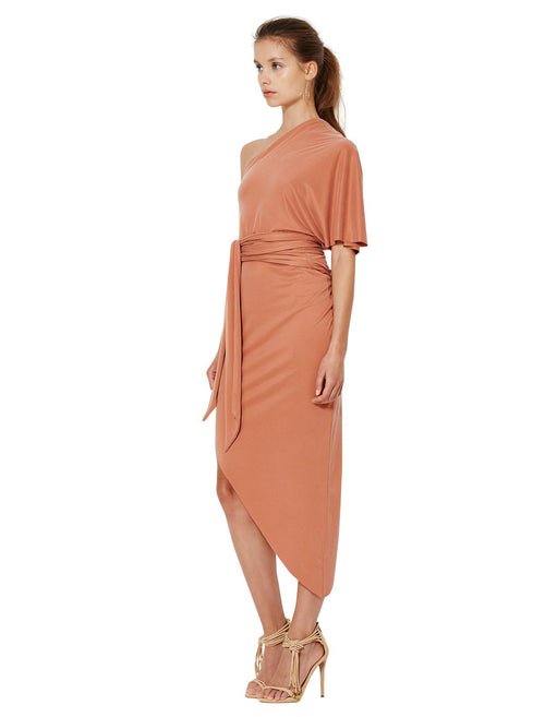 Delphine Asymmetrical Dress- Terracotta