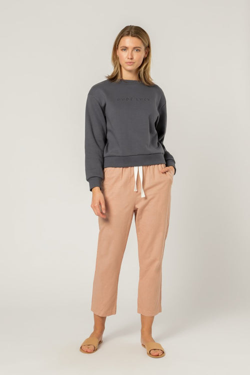 Nude Lucy Embr Slogan Sweater Washed Navy