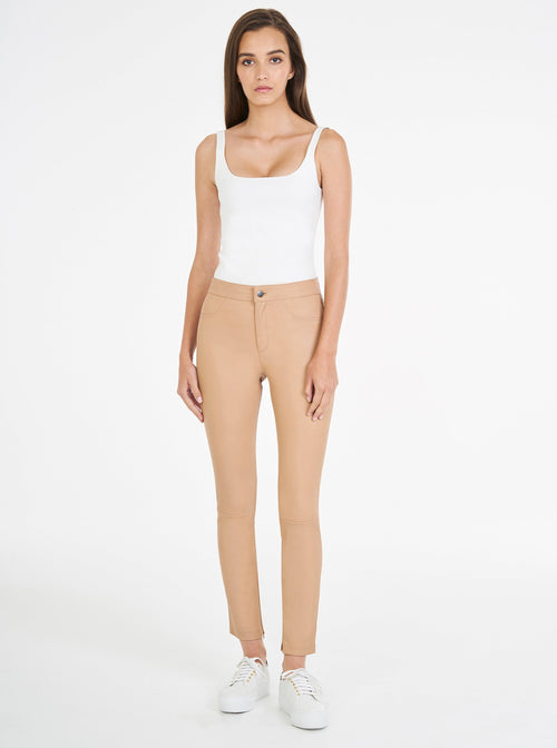 Pure Iconic Stretch Leather Skinny Pant- Camel