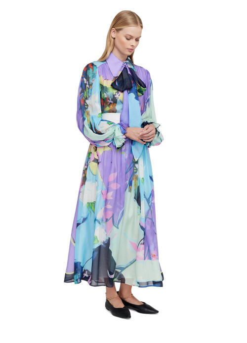 Illusory Silk Midi Dress - Phantom