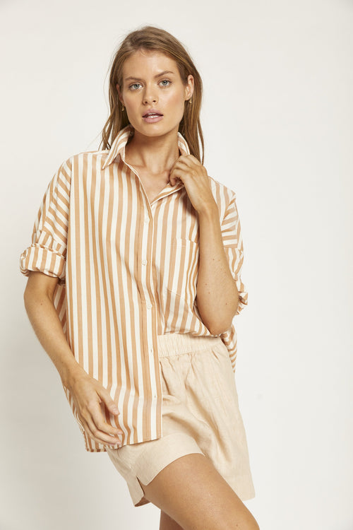 Chiara Shirt Stripes - Off White/ Tobacco