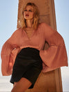 Look Twice Sunray Pleat Blouse- Terracotta