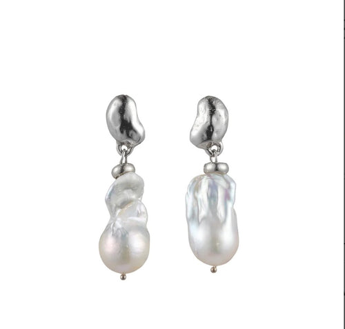 Lila Baroque Pearl Earrings- Silver