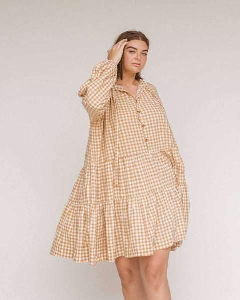 Avalon Smock Dress- Caramel Gingham