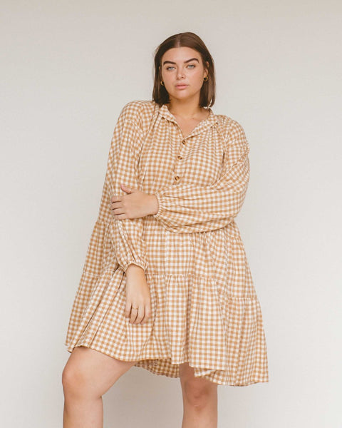 Avalon Smock Dress- Caramel Gingham