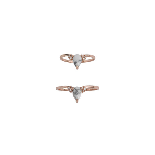 Midnight Hummingbird Teardrop Ring Set- White Howlite