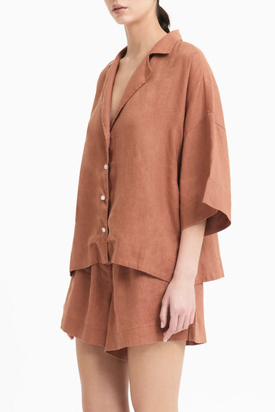 Lounge Linen Shirt- Terracotta