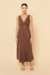 Reese Cupro V Neck Midi Dress- Chocolate