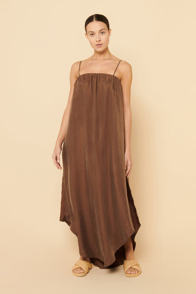 Tia Cupro Maxi Dress- Chocolate