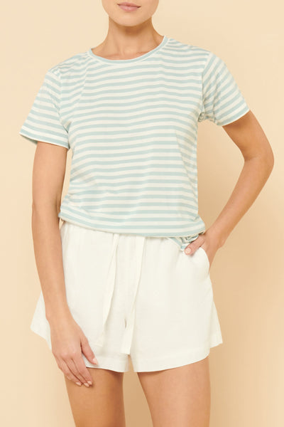 Harper Organic Crew Neck Tee- Lagoon Stripe