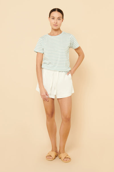 Harper Organic Crew Neck Tee- Lagoon Stripe