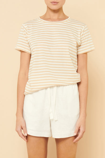 Harper Organic Crew Neck Tee- Latte Stripe