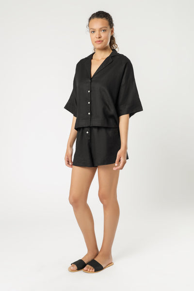 Nude Linen Lounge Shirt- Black