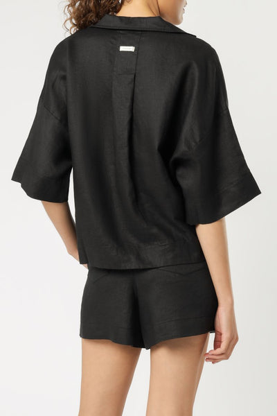 Nude Linen Lounge Shirt- Black