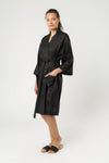 Nude Linen Lounge Robe- Black