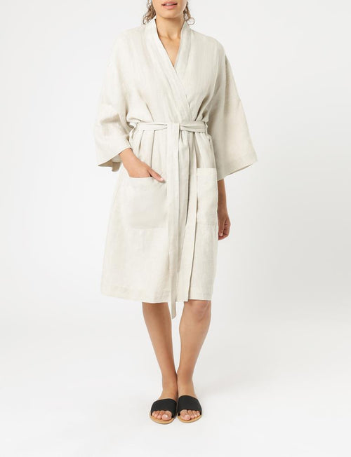 Nude Linen Lounge Robe- Natural
