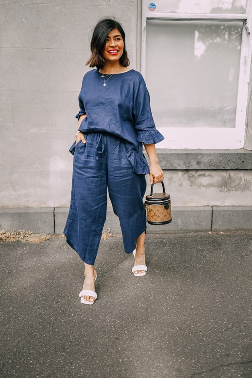 Frill Hem Top- Deep Navy