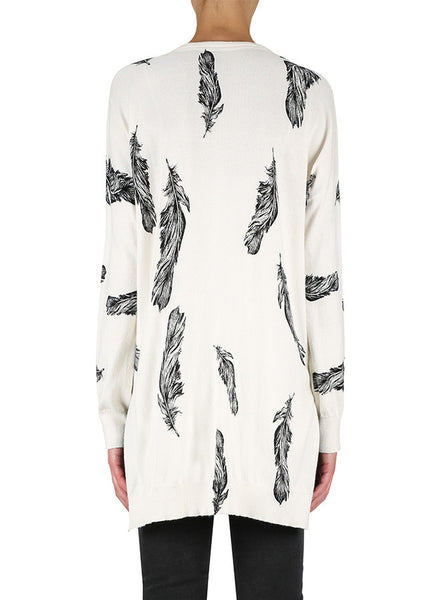 Pieces Of Artwork Sweater- Ivory Feathers