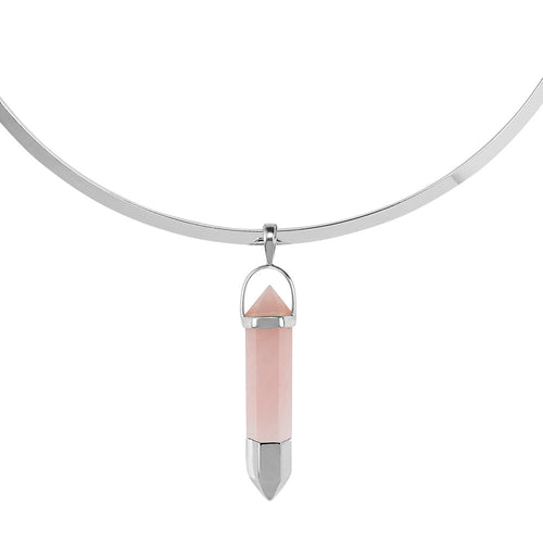 Tipped Collar- Rose Quartz/Silver