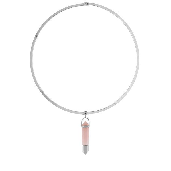 Tipped Collar- Rose Quartz/Silver