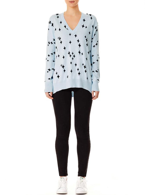 Sparkle V-Neck Sweater- Frost/ Black