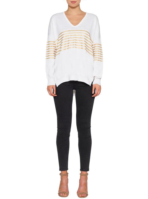 Spotting Stripes V-Neck- White/Gold