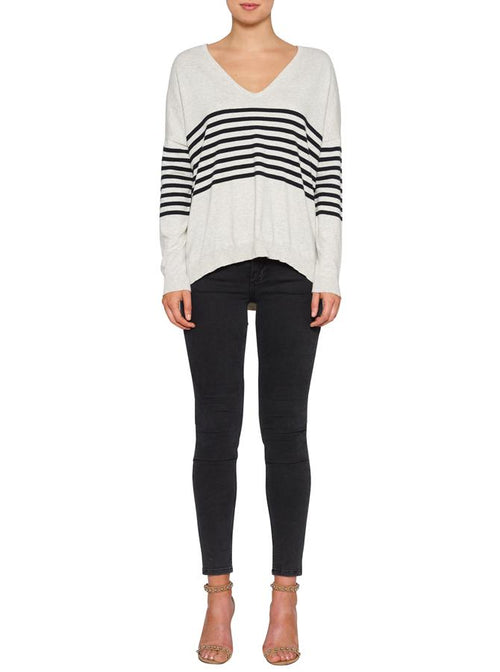 Escape V-Neck Sweater- Grey Marle/Black