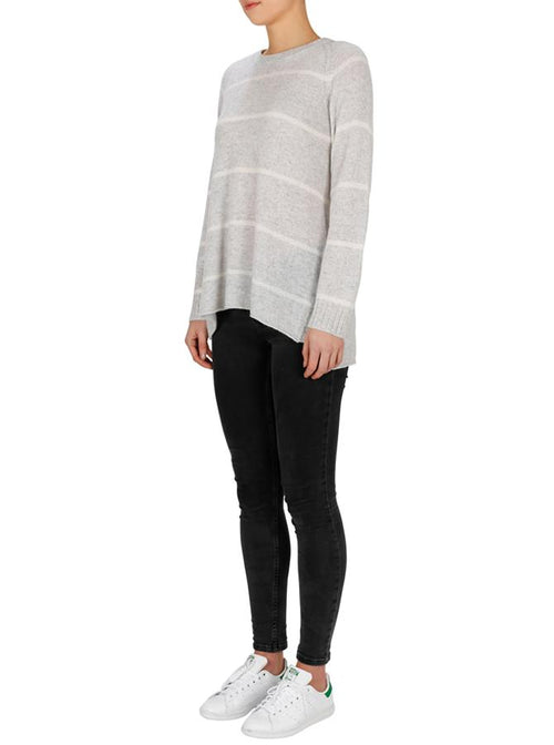 Superluxe Stripes Sweater- Grey Marle/ Ivory