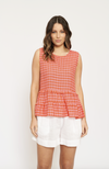 Sleeveless Toffee Tee In Blush Gingham