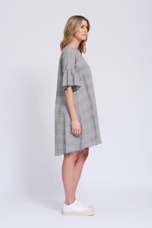 Check Frayed Edge Dress- Black Prince