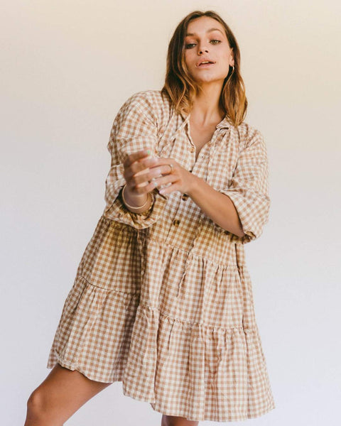 Avalon Smock Dress- Caramel Gingham