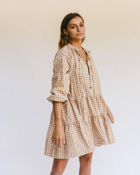 Avalon Smock Dress- Caramel Gingham