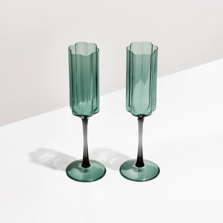 Two Wave Wine Glasses- Teal