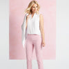 25inch Crop Pant with Button Detail in Pink White Stripe