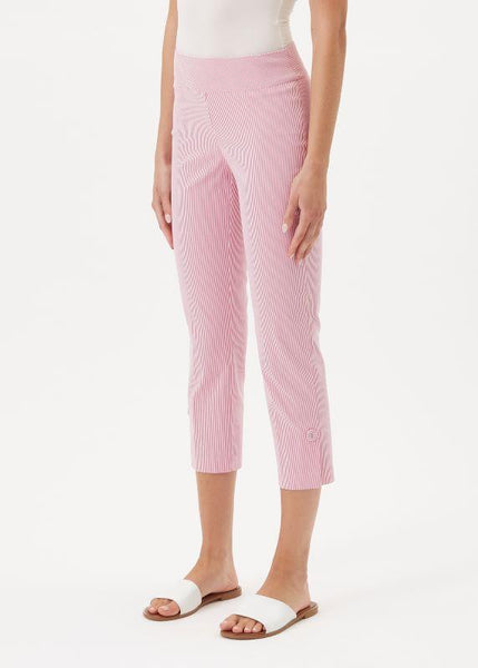 25inch Crop Pant with Button Detail in Pink White Stripe