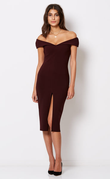 Cindy Off Shoulder Dress- Wine