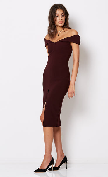 Cindy Off Shoulder Dress- Wine