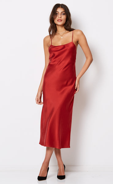 Girl Talk Slip Dress- Crimson