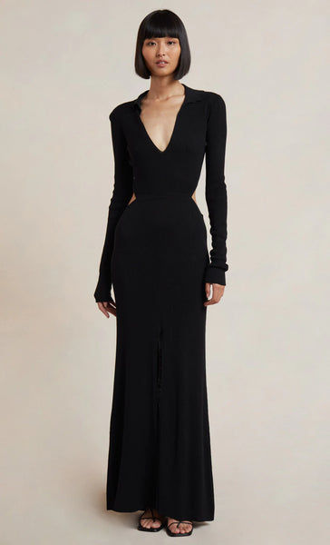 Mila Knit L/S Maxi Dress- Black