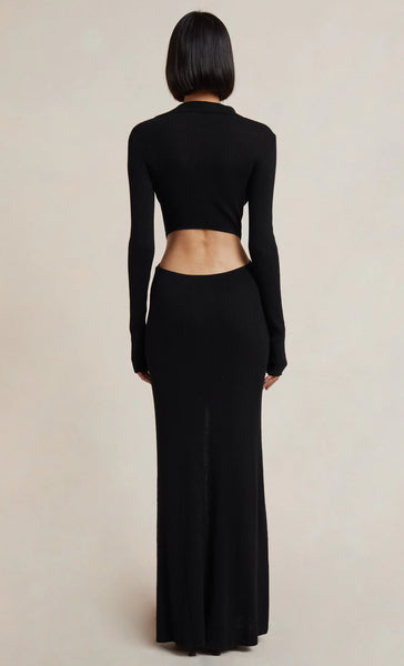 Mila Knit L/S Maxi Dress- Black